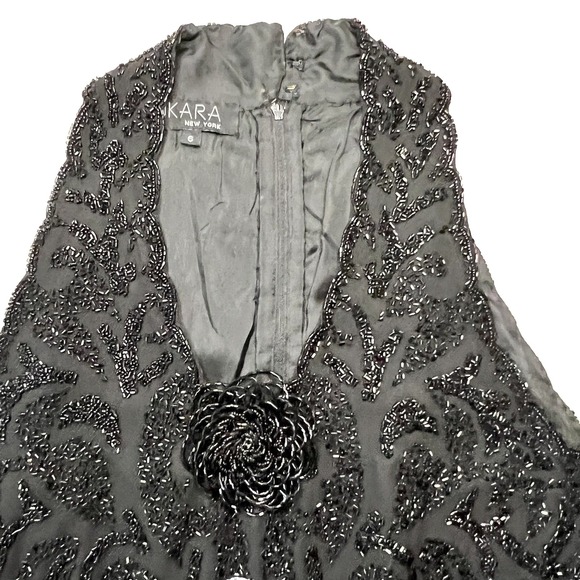 Vintage JKARA Women's Beaded Halter Top Black Size 6‎ Floral V-Neck Romantic 90s - Picture 7 of 10